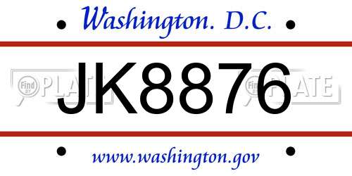 JK8876 District Of Columbia License Plate