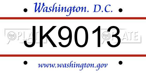 JK9013 District Of Columbia License Plate
