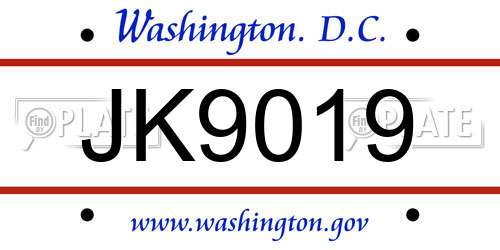 JK9019 District Of Columbia License Plate