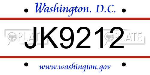 JK9212 District Of Columbia License Plate