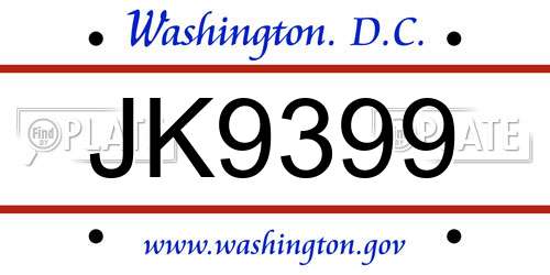 JK9399 District Of Columbia License Plate