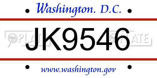 JK9546 District Of Columbia License Plate