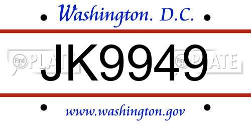JK9949 District Of Columbia License Plate