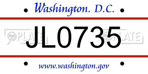 JL0735 District Of Columbia License Plate