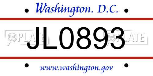 JL0893 District Of Columbia License Plate