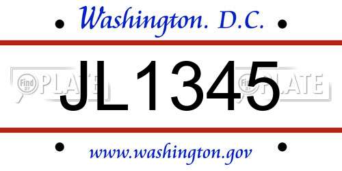 JL1345 District Of Columbia License Plate