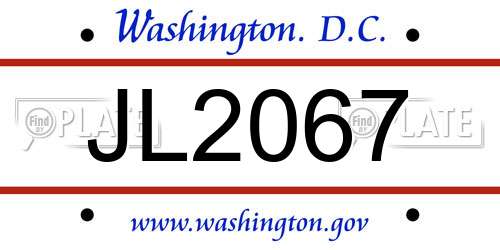 JL2067 District Of Columbia License Plate