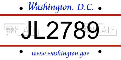JL2789 District Of Columbia License Plate