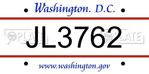 JL3762 District Of Columbia License Plate