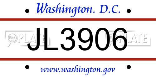 JL3906 District Of Columbia License Plate
