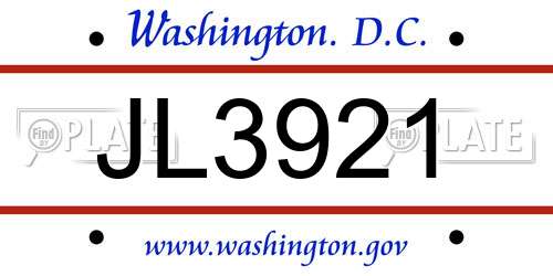 JL3921 District Of Columbia License Plate