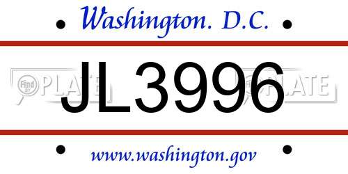 JL3996 District Of Columbia License Plate