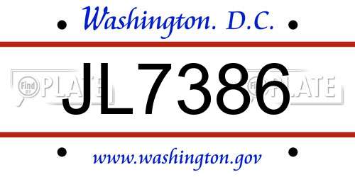 JL7386 District Of Columbia License Plate