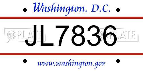 JL7836 District Of Columbia License Plate