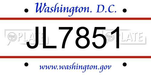 JL7851 District Of Columbia License Plate