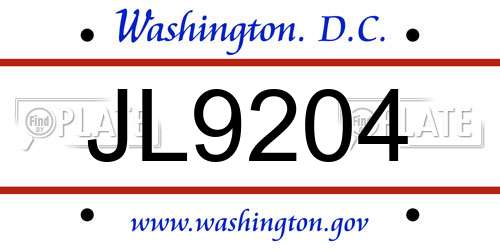 JL9204 District Of Columbia License Plate