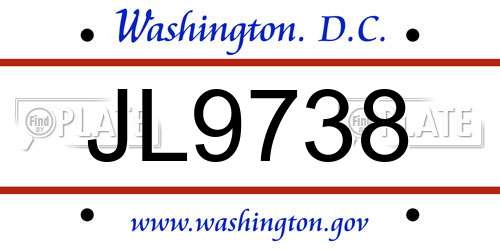 JL9738 District Of Columbia License Plate