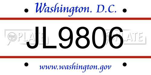 JL9806 District Of Columbia License Plate