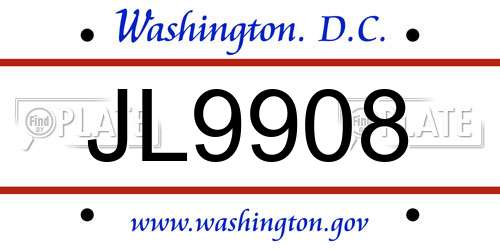 JL9908 District Of Columbia License Plate
