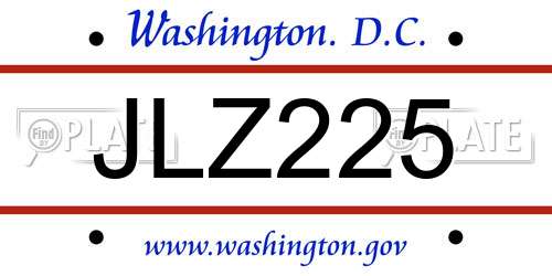 JLZ225 District Of Columbia License Plate