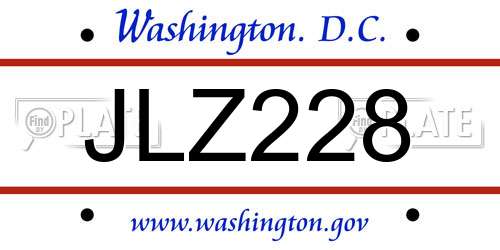 JLZ228 District Of Columbia License Plate