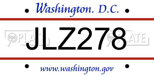JLZ278 District Of Columbia License Plate