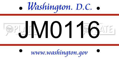 JM0116 District Of Columbia License Plate