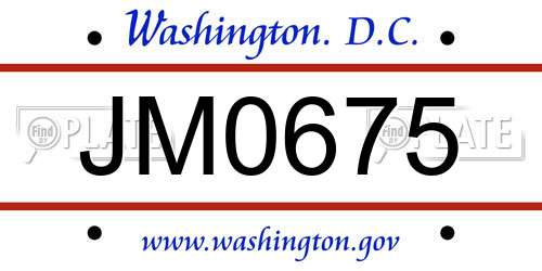 JM0675 District Of Columbia License Plate
