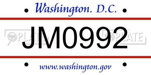 JM0992 District Of Columbia License Plate