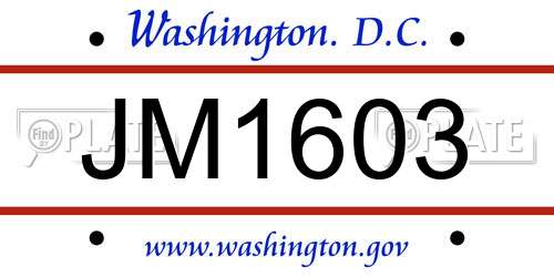 JM1603 District Of Columbia License Plate