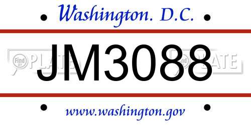 JM3088 District Of Columbia License Plate