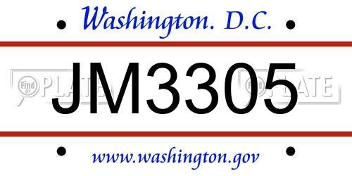 JM3305 District Of Columbia License Plate