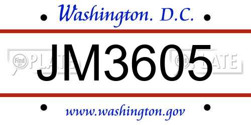 JM3605 District Of Columbia License Plate