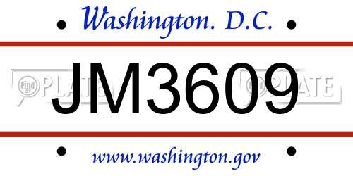 JM3609 District Of Columbia License Plate