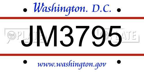 JM3795 District Of Columbia License Plate