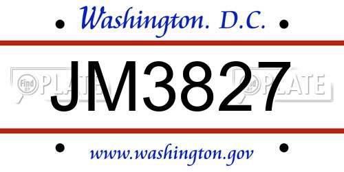 JM3827 District Of Columbia License Plate