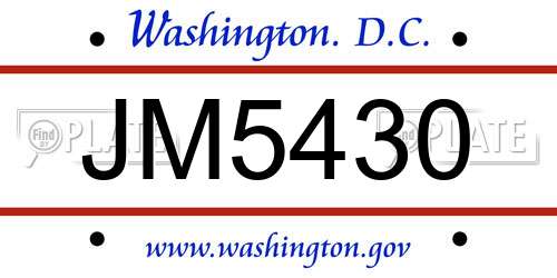 JM5430 District Of Columbia License Plate