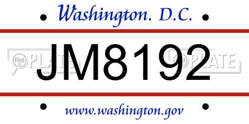 JM8192 District Of Columbia License Plate