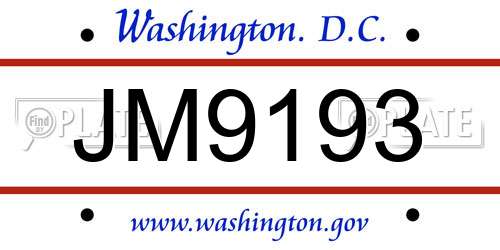 JM9193 District Of Columbia License Plate