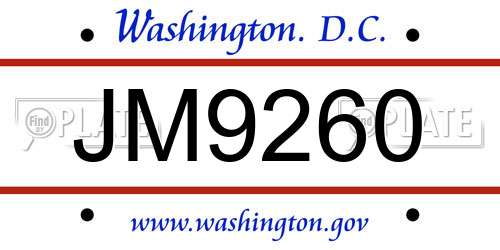 JM9260 District Of Columbia License Plate