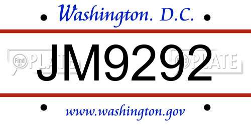 JM9292 District Of Columbia License Plate