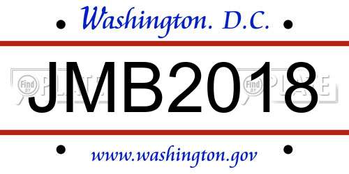 JMB2018 District Of Columbia License Plate
