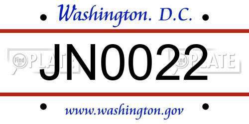 JN0022 District Of Columbia License Plate