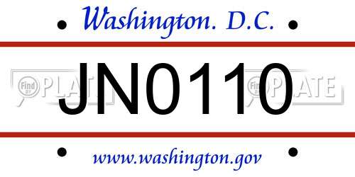 JN0110 District Of Columbia License Plate