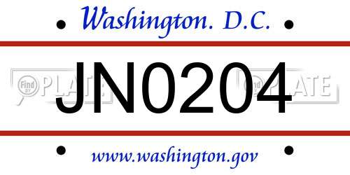 JN0204 District Of Columbia License Plate