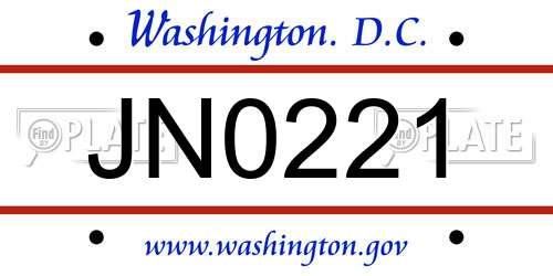 JN0221 District Of Columbia License Plate