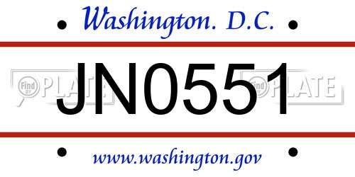 JN0551 District Of Columbia License Plate