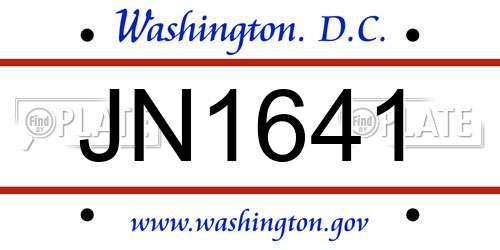 JN1641 District Of Columbia License Plate