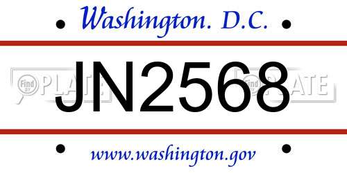 JN2568 District Of Columbia License Plate