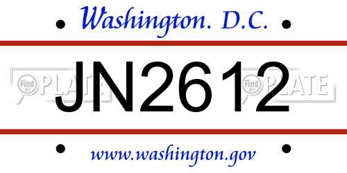 JN2612 District Of Columbia License Plate
